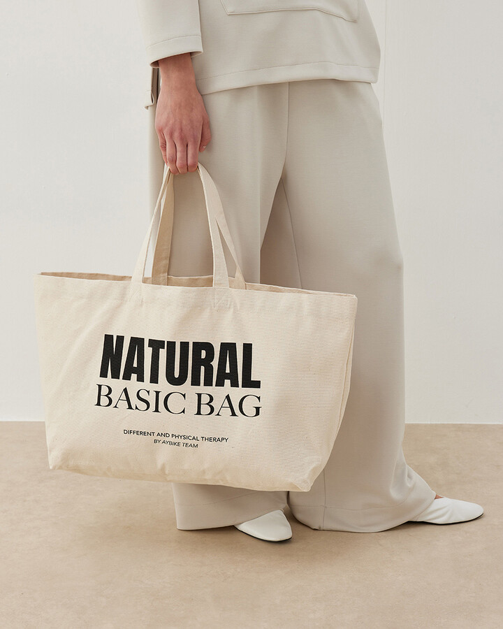 Baskılı Büyük Kanvas Shopper Çanta Natural