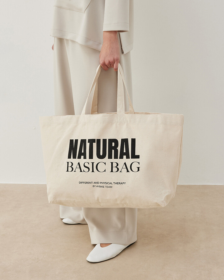 Baskılı Büyük Kanvas Shopper Çanta Natural