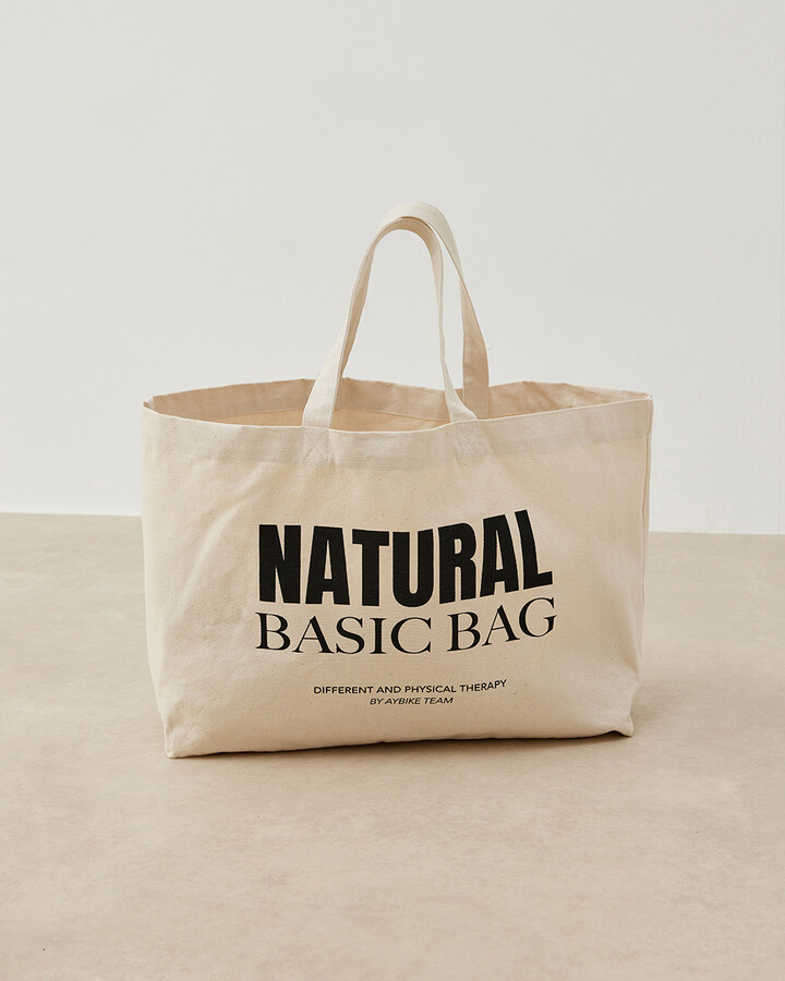 Baskılı Büyük Kanvas Shopper Çanta Natural