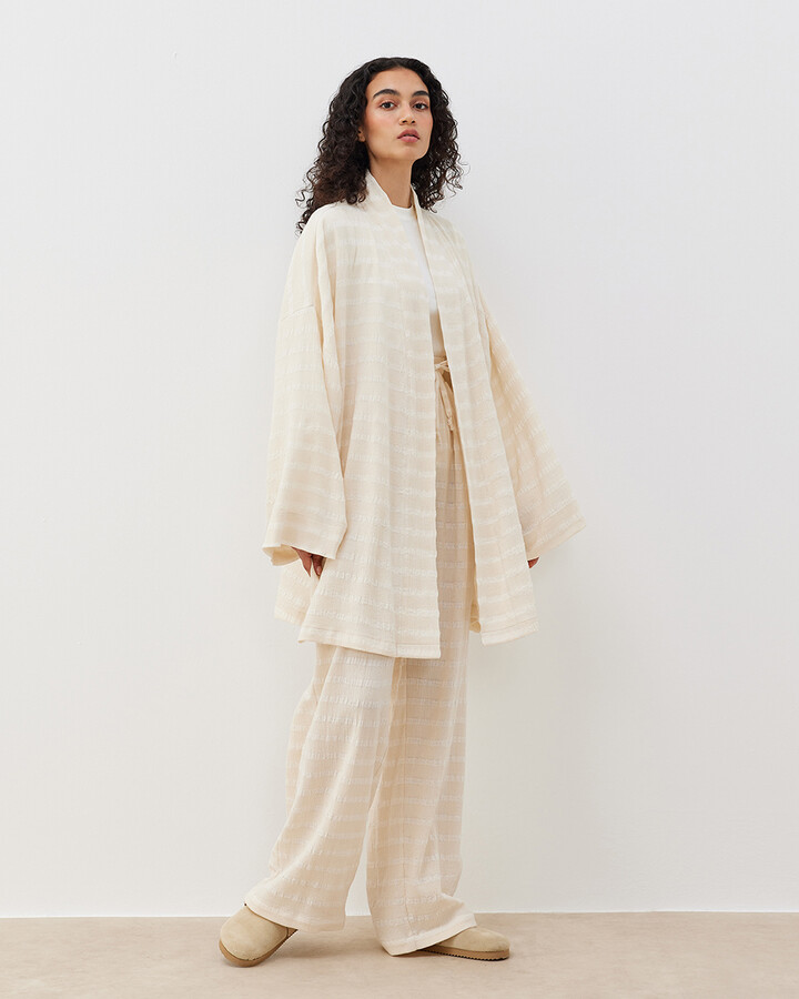 Dokulu Müslin Kimono Ceket Natural