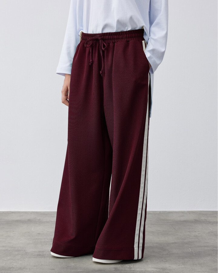 Kenarı Şeritli Wide Leg Eşofman Altı Bordo