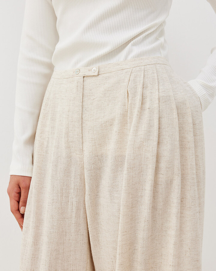 Kenevir Şile Bezi Pileli Wide Leg Pantolon Natural