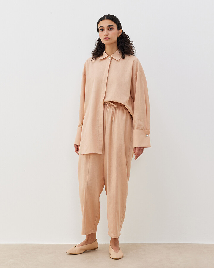 Keten Loose Fit Kesikli Pantolon Nude