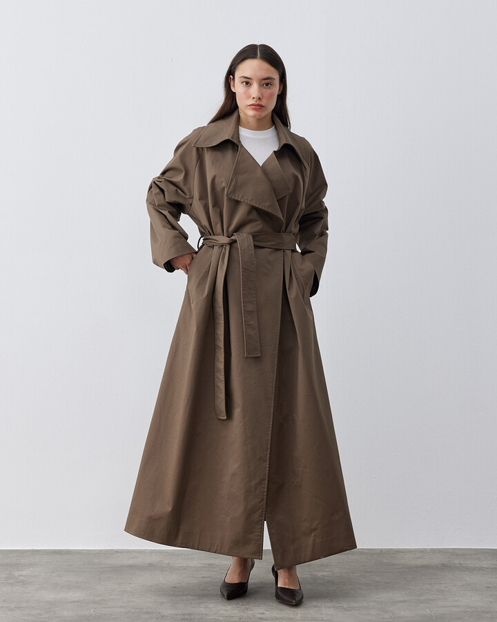 Minimal Oversize Uzun Trençkot Haki