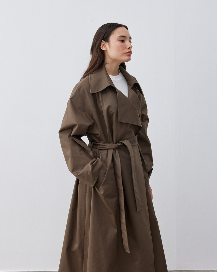 Minimal Oversize Uzun Trençkot Haki