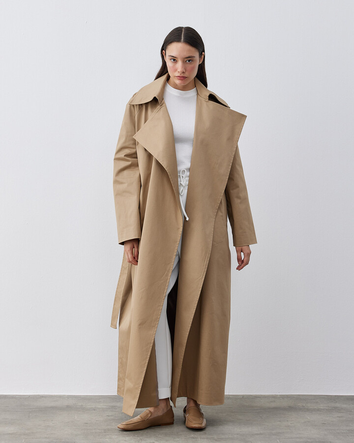 Minimal Oversize Uzun Trençkot Kum