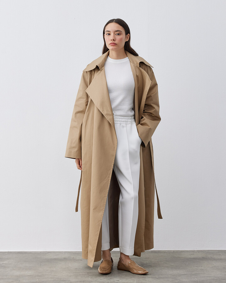 Minimal Oversize Uzun Trençkot Kum