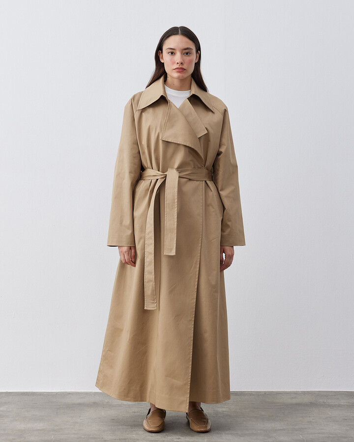 Minimal Oversize Uzun Trençkot Kum