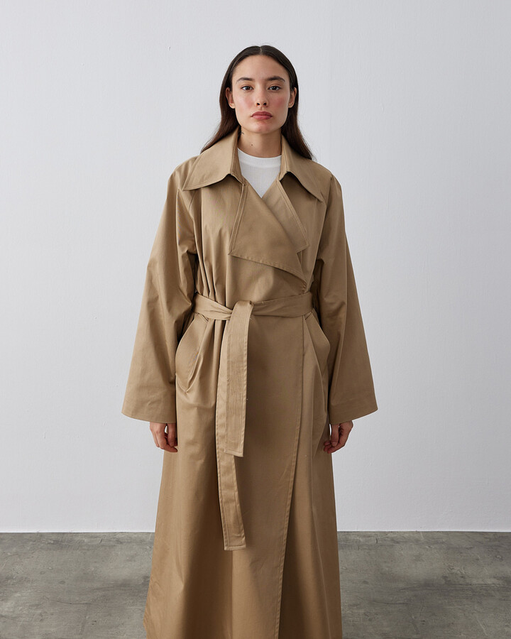 Minimal Oversize Uzun Trençkot Kum