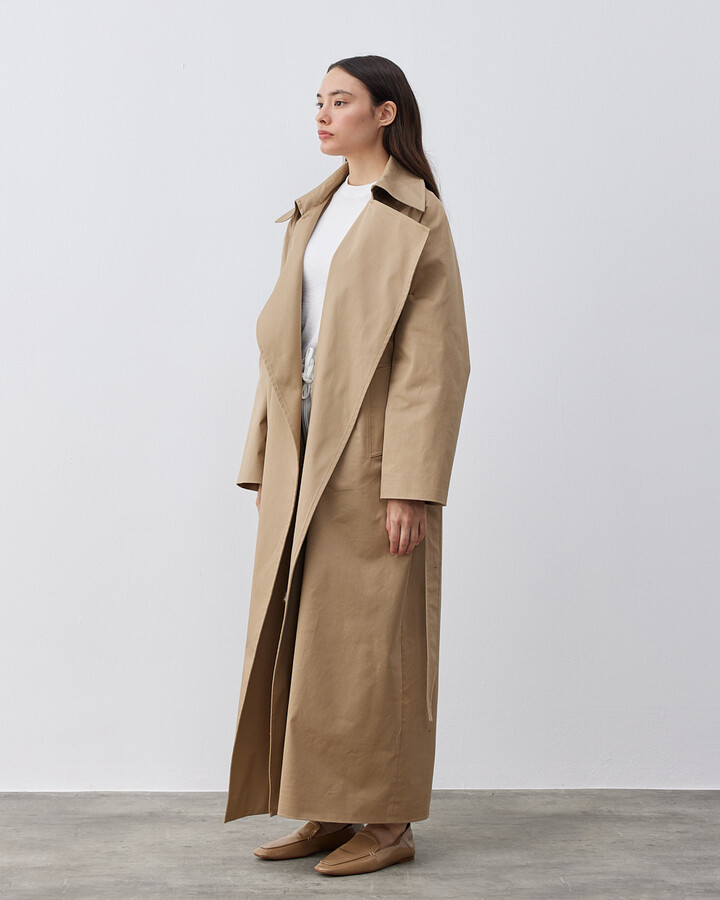 Minimal Oversize Uzun Trençkot Kum