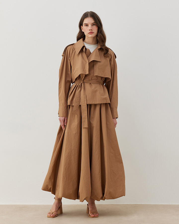 Oversize Kısa Linea Trençkot Camel