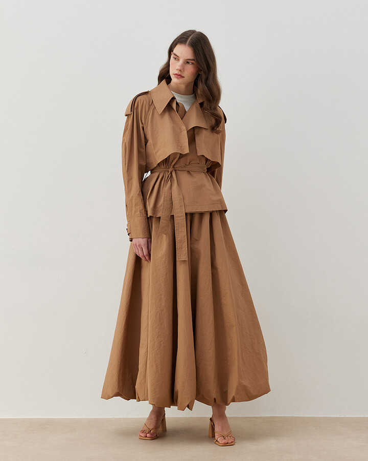 Oversize Kısa Linea Trençkot Camel