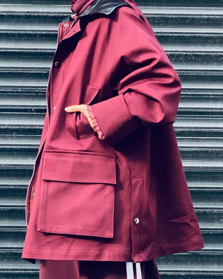 Oversize Salaş Cepli Parka Bordo