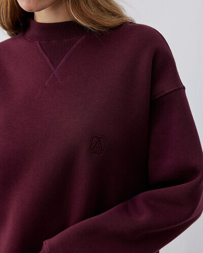 Şardonlu Üç İplik Yanı Ribanalı Stil Sweatshirt Bordo