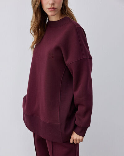 Şardonlu Üç İplik Yanı Ribanalı Stil Sweatshirt Bordo