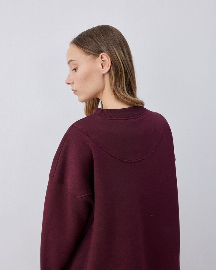 Şardonlu Üç İplik Yanı Ribanalı Stil Sweatshirt Bordo