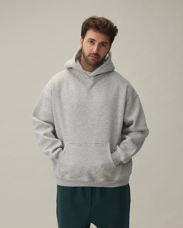 Erkek Melanj Kapüşonlu Hoodie Gri