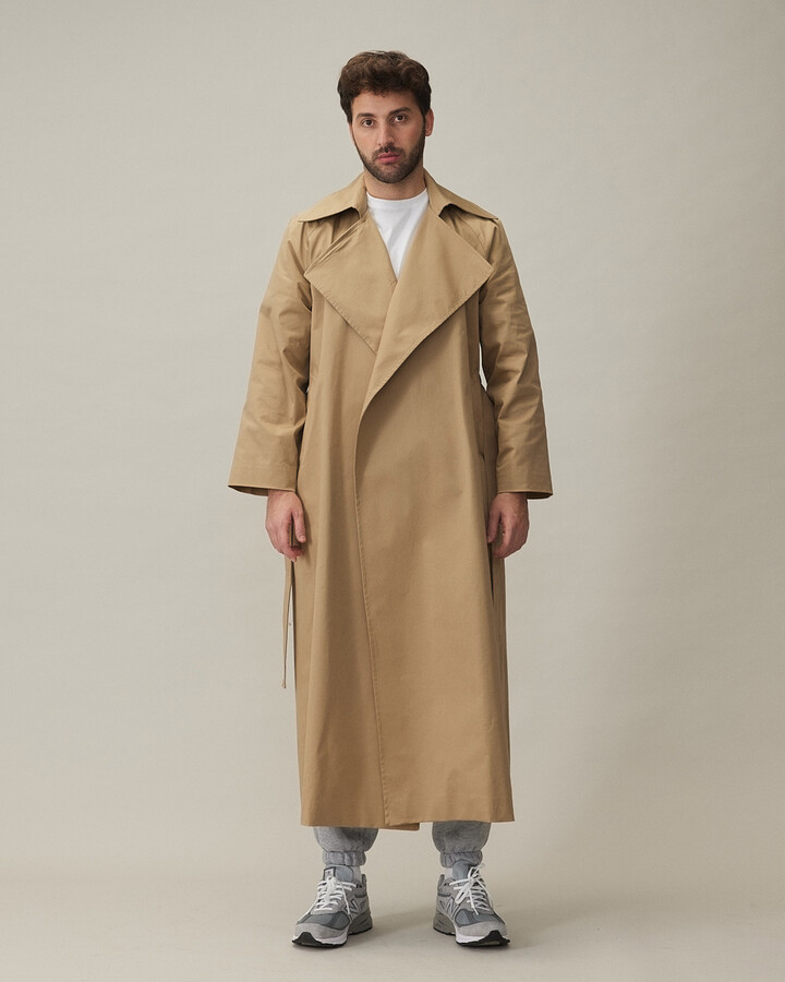 Erkek Minimal Oversize Uzun Trençkot Kum