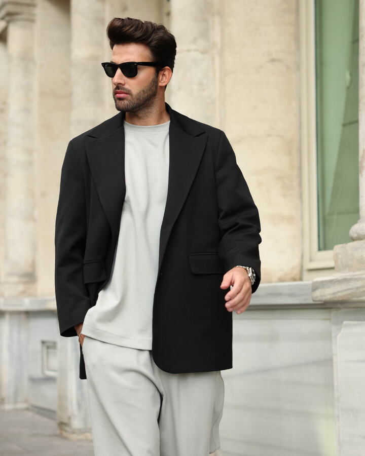 Erkek Oversize Dad Blazer Ceket Siyah