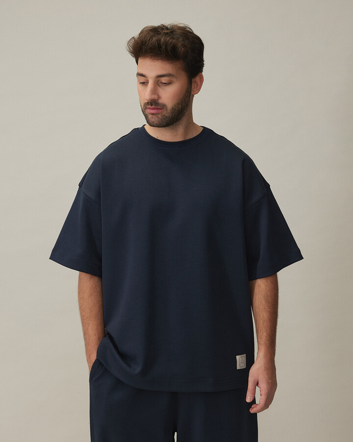 Erkek Premium Doubleface Oversize Relax Tshirt Lacivert