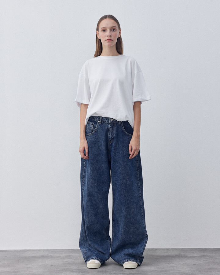 Wide Leg Jean Koyu Mavi